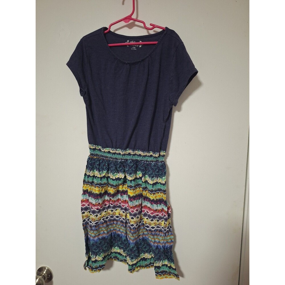 Mudd Girls Dress Size 14 Blue Short Sleeve Aztec Tribal Geometric Pattern Casual